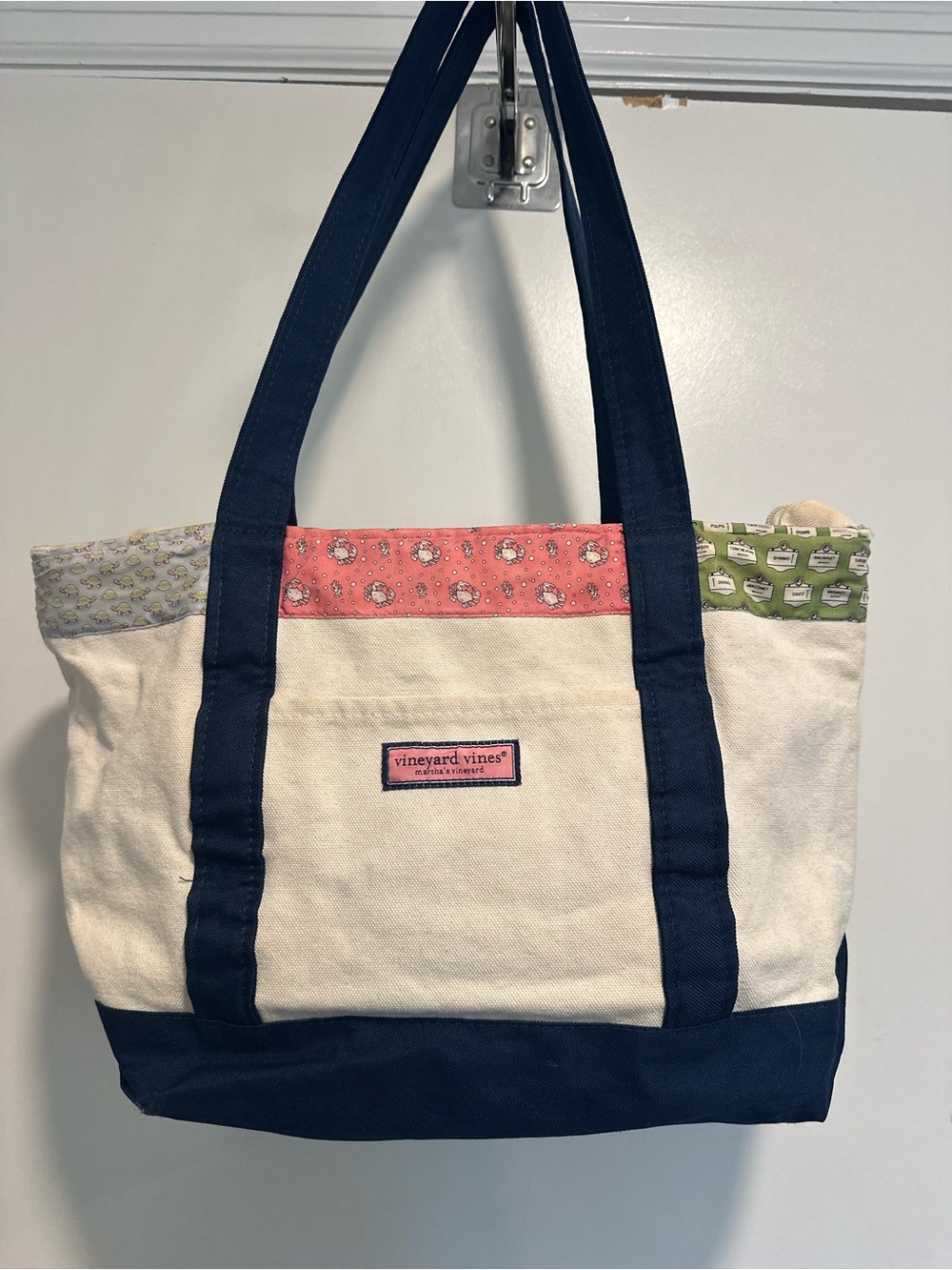 Vineyard Vines Y2K Tote Canvas Patchwork Whale Preppy Coastal Beach Bag Reading.